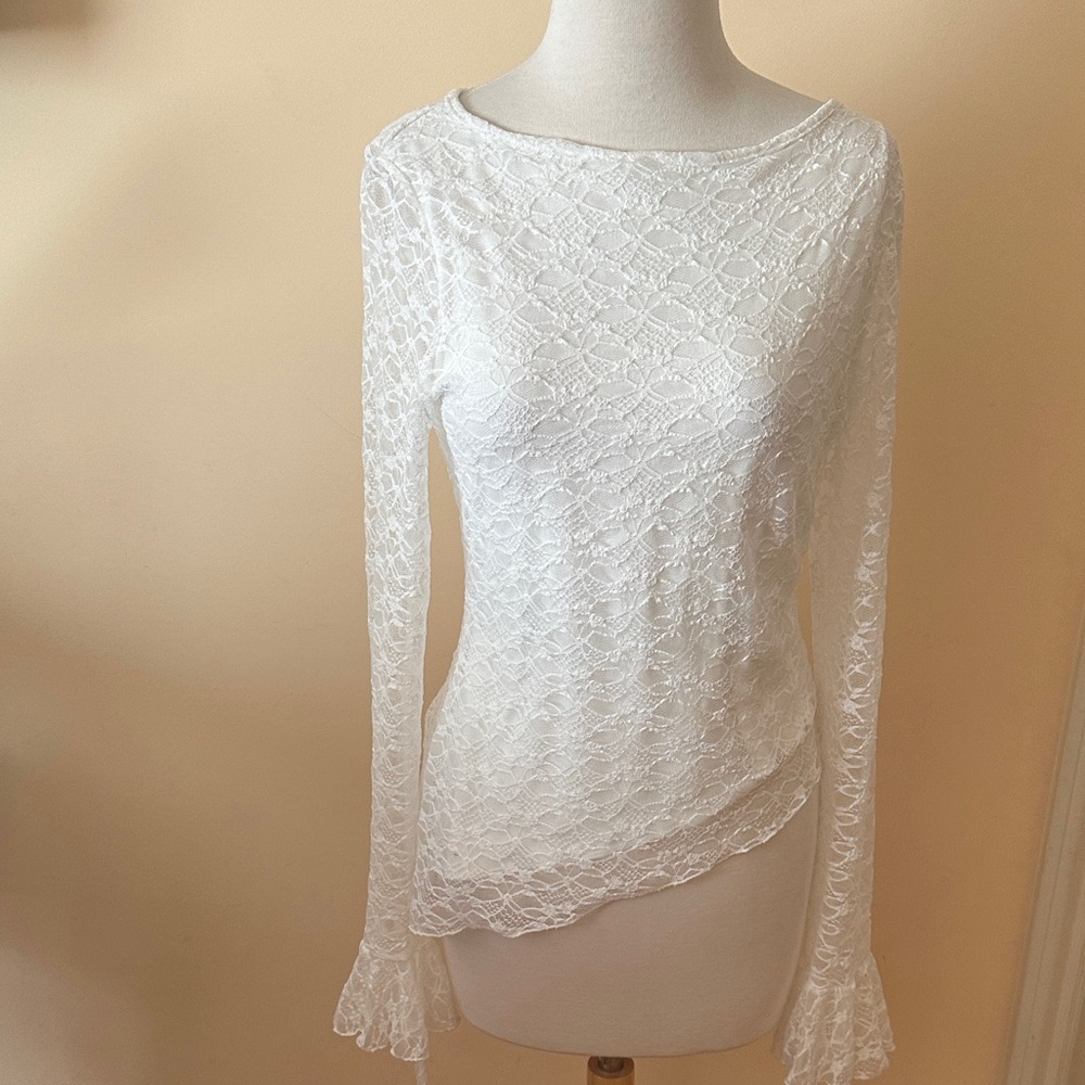 See You Monday White Lace Long Sleeve blouse